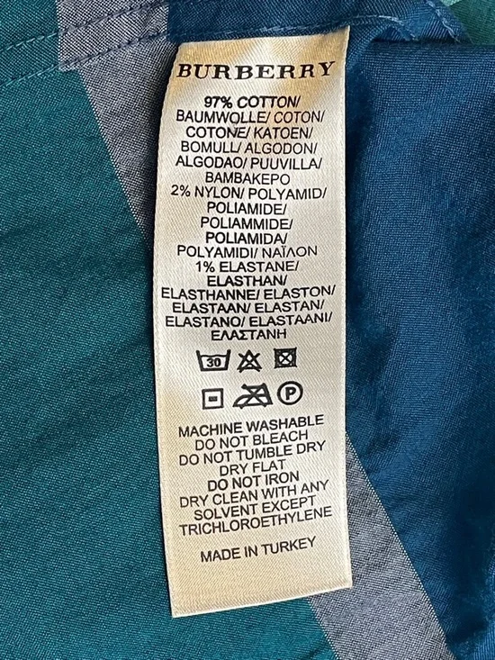 🍀Burberry Brit XL Nova Check Teal & Blue Plaid Short-Sleeve Button-Up Shirt - Picture 5 of 6